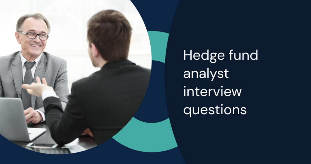 Banner for hedge fund analyst interview questions guide with technical and behavioral preparation.